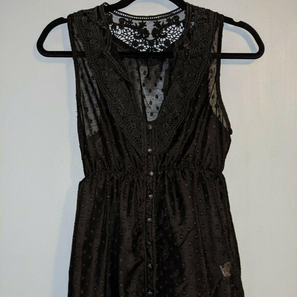 Bobeau Petite S Black Lace Button Tank  Dotted